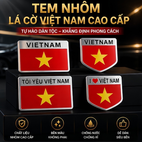 Tem nhôm / Cờ Phản Quang Việt Nam Dán Cho Oto, Xe Máy Đủ Size