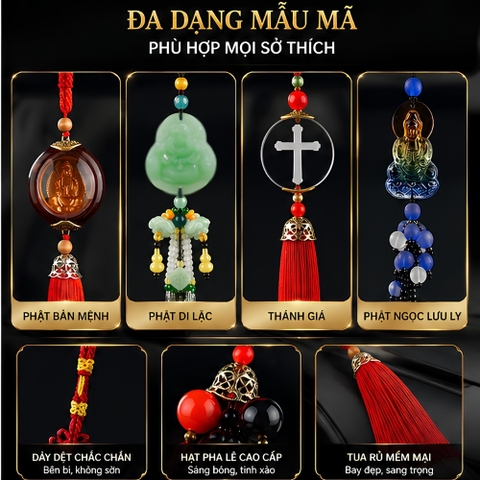 Khánh treo xe phong thủy, dây tua rua đá