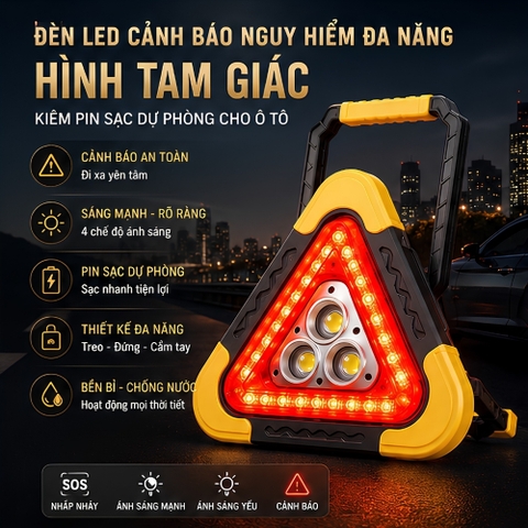 (KH) Đèn LED Cảnh Báo Nguy Hiểm Đa Năng Hình Tam Giác Kiêm Pin Sạc Dự Phòng Cho Ô Tô