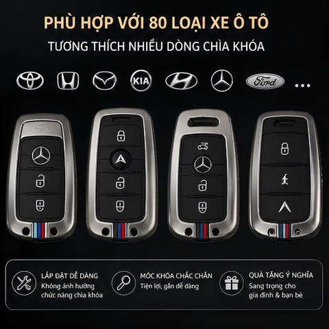 (80 loại xe ô tô ) Ốp bảo vệ chìa khóa bằng hợp kim có phản quang - OKL màu gray