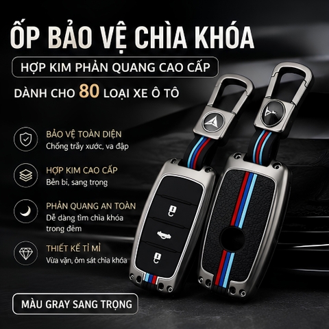 (80 loại xe ô tô ) Ốp bảo vệ chìa khóa bằng hợp kim có phản quang - OKL màu gray