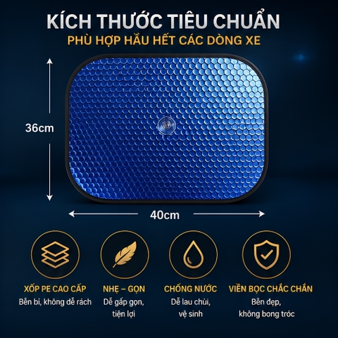 Bộ 2 tấm xốp xe nắng 2 mặt xanh và bạc 36x40cm ( đi kèm chân hít)