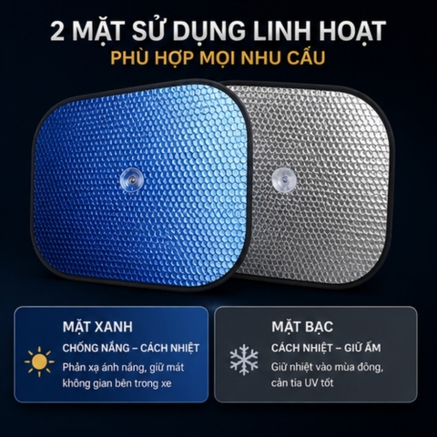 Bộ 2 tấm xốp xe nắng 2 mặt xanh và bạc 36x40cm ( đi kèm chân hít)