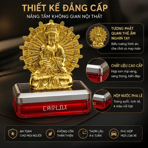 (50ml) Nước hoa ô tô CARLOX kiêm tượng phật Quan Thế Âm nghìn tay xoay 360 độ bằng năng lượng mặt trời