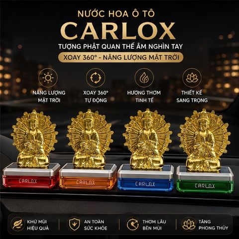 (50ml) Nước hoa ô tô CARLOX kiêm tượng phật Quan Thế Âm nghìn tay xoay 360 độ bằng năng lượng mặt trời