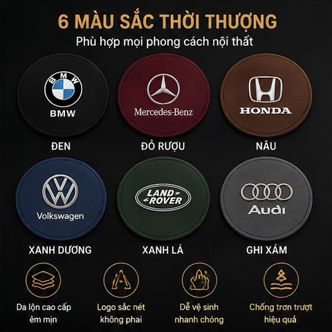 ( 6 màu) Lót cốc logo bằng da chất liệu da lộn