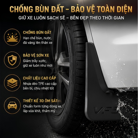 (KH) Bộ 4 Tấm Chắn bùn ô tô Vinfast VF3, F5,VF6, VF7, VF8 hạn chế bùn đất bắn lên xe MẪU 3D Mới nhất đầy đủ phụ kiện