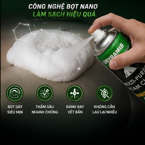 (KH) Xịt bọt đa năng vệ sinh ghế da nội thất màu xanh Dyramid