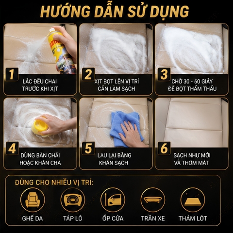 (KH) Xịt bọt vàng Vệ sinh Ghế Da nội thất Camel 650ml hương Chanh