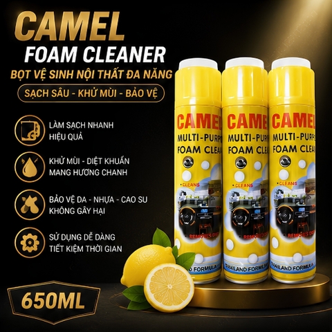 (KH) Xịt bọt vàng Vệ sinh Ghế Da nội thất Camel 650ml hương Chanh