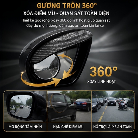 gương cầu lồi ô tô SEAMETAL Gương Chiếu Hậu Tròn Nhỏ Tự Động Đảo Ngược Điểm Mù 360 Độ Đa Năng