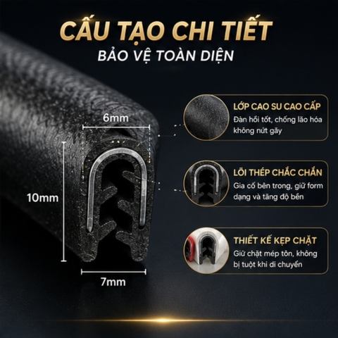 (KH) 1 mét Gioăng U cao su lõi thép - GLT đơn giá theo md