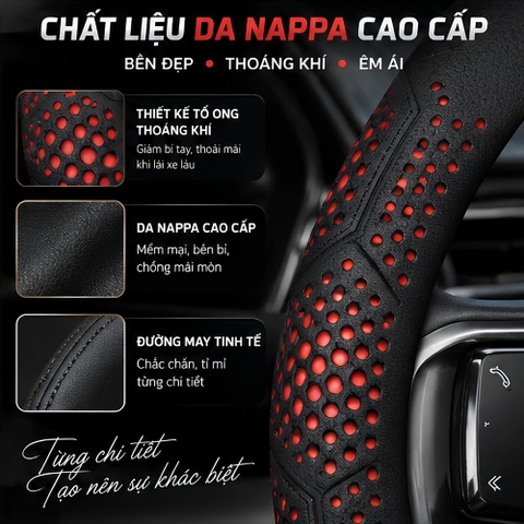 (KH) (BVL Mẫu 2) Bọc vô lăng ô tô da Nappa Tổ Ong cao cấp sang trọng thoáng khí - NP