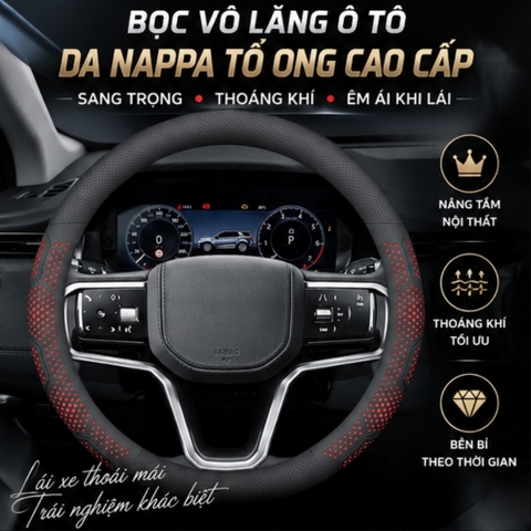 (KH) (BVL Mẫu 2) Bọc vô lăng ô tô da Nappa Tổ Ong cao cấp sang trọng thoáng khí - NP