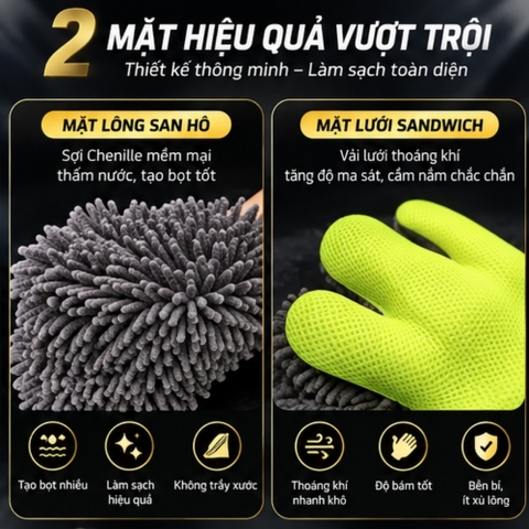 Găng Tay Lông Cừu San Hô Mềm Mại Thấm Hút Nước Vệ Sinh Cửa Kính Xe Hơi