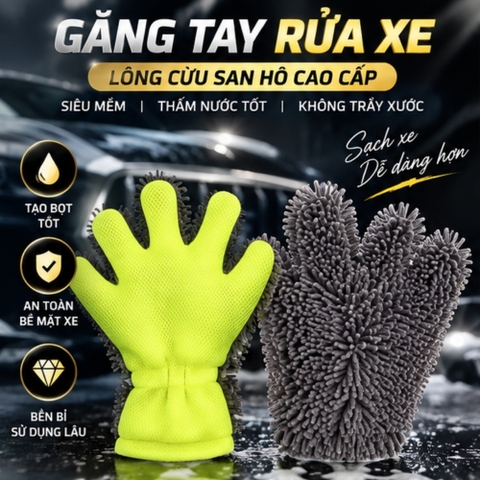Găng Tay Lông Cừu San Hô Mềm Mại Thấm Hút Nước Vệ Sinh Cửa Kính Xe Hơi