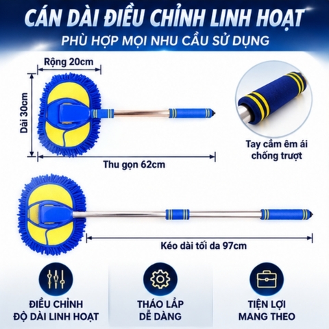 (KH) Chổi lau bông san hô cán siêu dài 1.2 mét