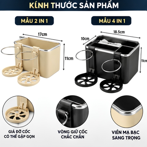(2in1 HTT) Khay  Hộp đựng đa năng đặt trên tỳ tay trong xe màu