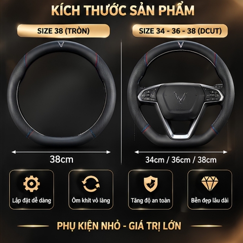 (KH) (BVL Mẫu 1) Bọc vô lăng ô tô da Nappa cao cấp sang trọng thoáng khí cầm chắc tay thiết kế phù hợp với các loại xe