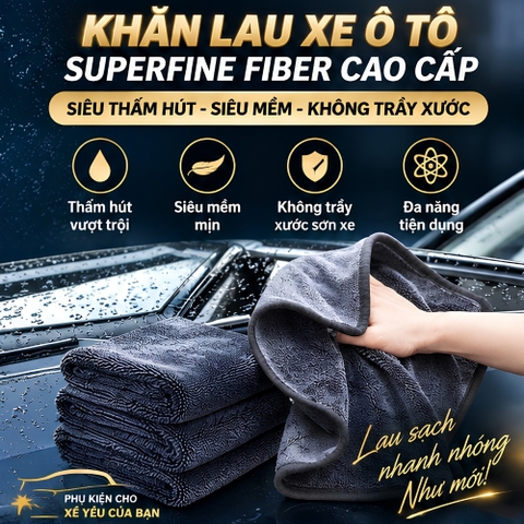 (KH) Khăn Lau Đa Năng Cao Cấp Superfine Fiber 600gms | Siêu Thấm – Không Xước