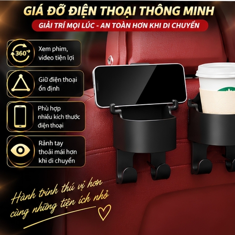 (KH) Móc treo đồ kiêm giá đỡ cốc 2 in 1 sau ghế tiện ích