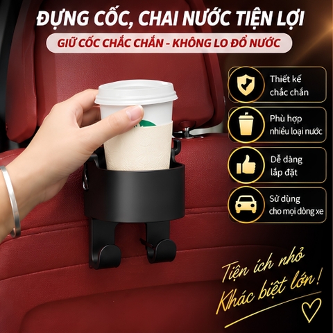 (KH) Móc treo đồ kiêm giá đỡ cốc 2 in 1 sau ghế tiện ích