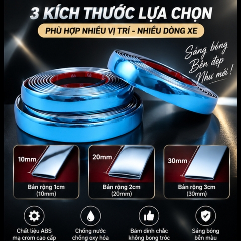 🚗 Cuộn Nẹp Viền Trang Trí Chân Kính Ô Tô Mạ Crom đủ size