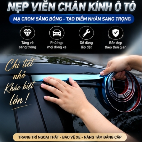 🚗 Cuộn Nẹp Viền Trang Trí Chân Kính Ô Tô Mạ Crom đủ size