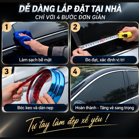 🚗 Cuộn Nẹp Viền Trang Trí Chân Kính Ô Tô Mạ Crom đủ size