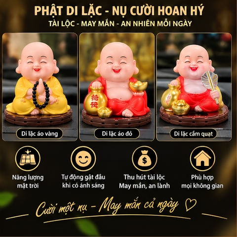 Tượng Phật Di Lặc Cười Gật Đầu Dùng Năng Lượng Mặt Trời - Mang lại sự thư thái, hoan hỷ, tài lộc cho gia chủ - DL03