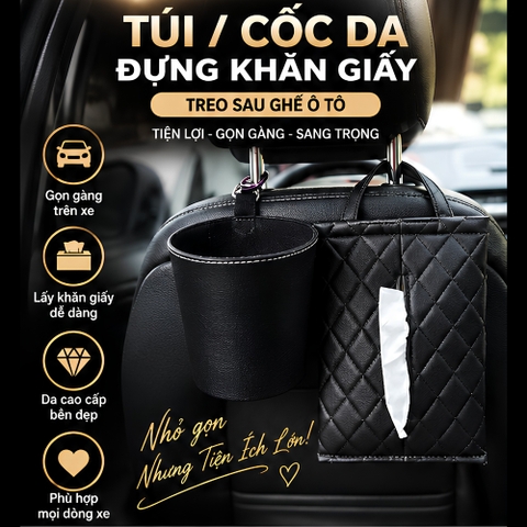 Túi / Cốc Da Đựng Khăn Giấy Treo Sau Ghế Mix icon , thắt nơ