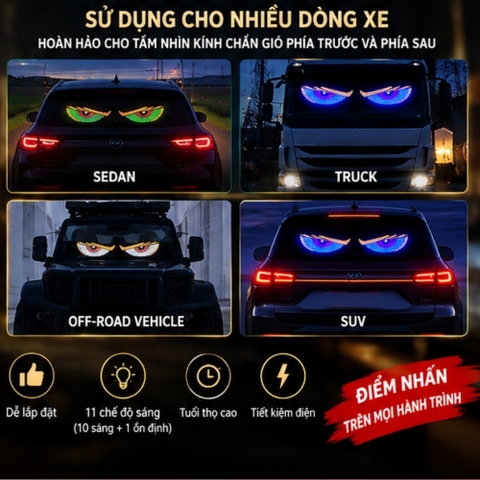 Bộ 2 Đèn LED USB cho hoạt hình mắt quỷ Hoàn hảo cho tầm nhìn kính chắn gió phía trước và phía sau