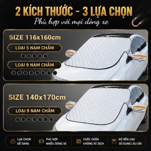 (KH) Bạt kính lái hút nam châm có tai che gương fom mới 2026