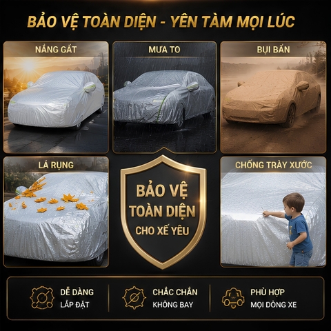 (KH) Bạt phủ toàn xe 3 lớp dập nhôm size