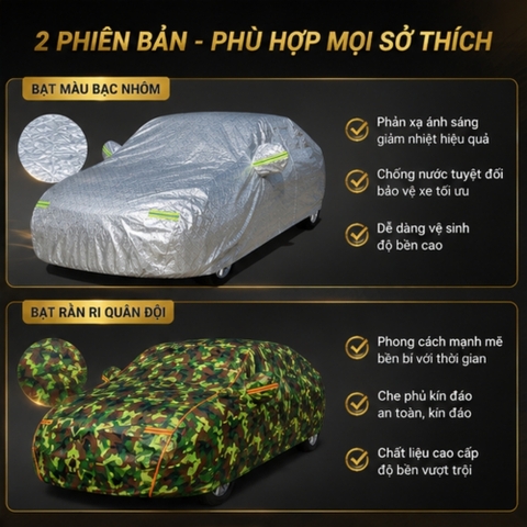 [Vải Bạt Dù Siêu Dày 3 Lớp - Siều Bền] Bạt Phủ Toàn Xe Ô Tô Màu Rằn Di - Quân Đội