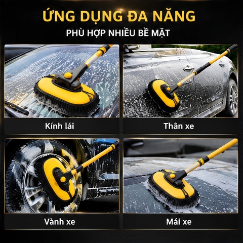 (KH) Chổi rửa xe san hô SUITUI màu vàng đen có cán rút gọn dài 1.2 mét