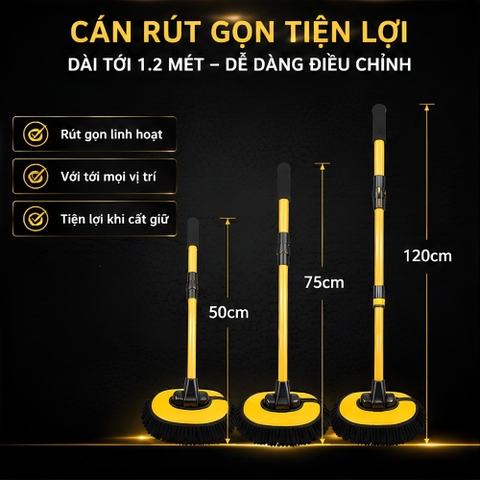 (KH) Chổi rửa xe san hô SUITUI màu vàng đen có cán rút gọn dài 1.2 mét