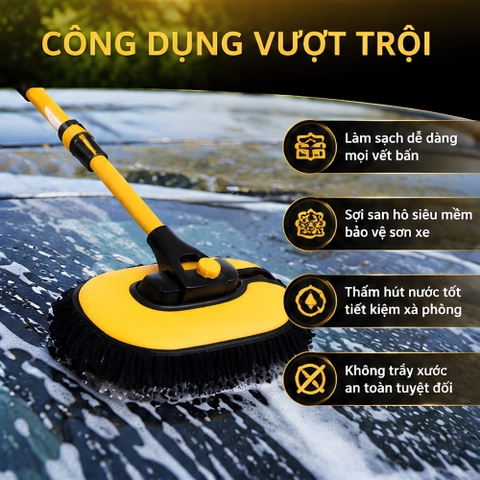 (KH) Chổi rửa xe san hô SUITUI màu vàng đen có cán rút gọn dài 1.2 mét