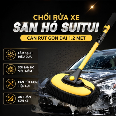 (KH) Chổi rửa xe san hô SUITUI màu vàng đen có cán rút gọn dài 1.2 mét