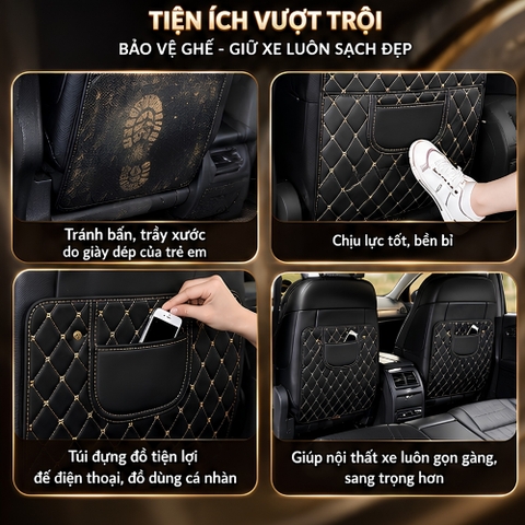 Tấm chắn lưng ghế ô tô Da PU bảo vệ hàng sau - chống nước dễ dàng lau chùi