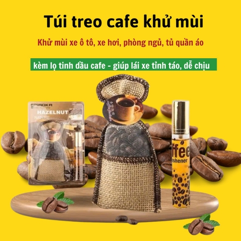 Túi thơm treo xe kèm tinh dầu hương Cafe Hazelnut Korea