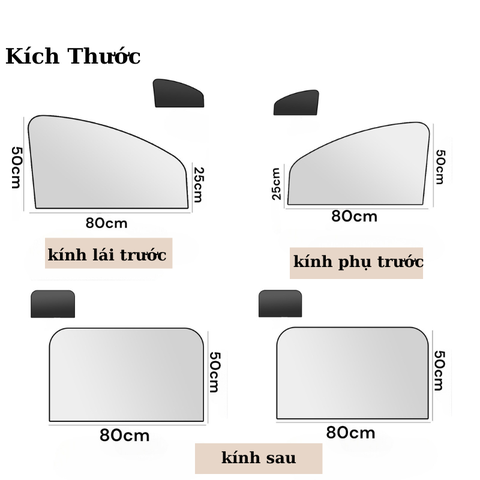 Combo 2 tấm kính trước+2 tấm kính sau tấm rèm vải bạc titan