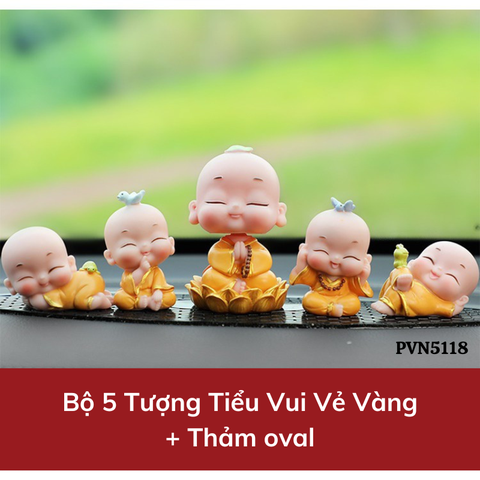 Bộ 5 Tượng Tiểu Vui Vẻ Vàng + Thảm oval
