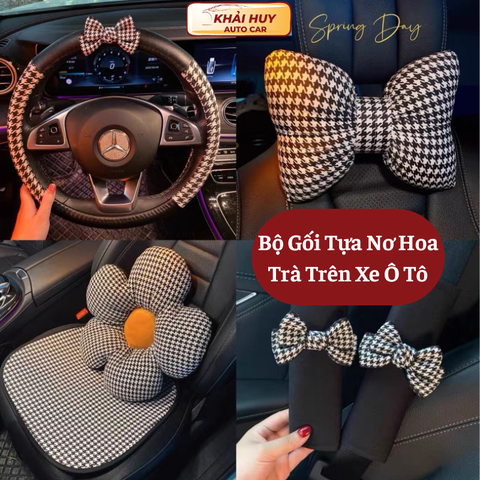 Bộ gối tựa nơ , hoa trà trên xe ô tô