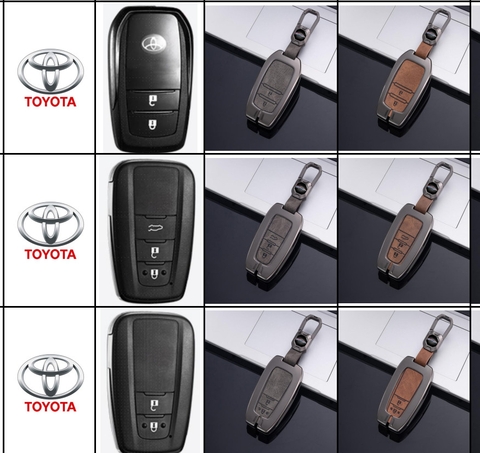Bộ ốp kim loại lưng da lộn dập chìm logo + móc khoá TOYOTA