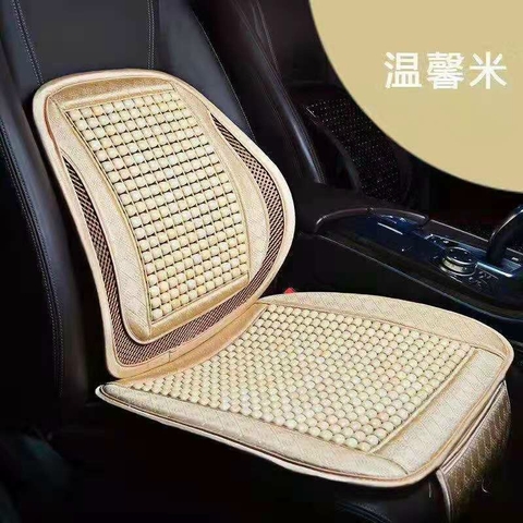 Combo Bộ tựa lưng và đệm ngồi bi gỗ cao cấp Kem
