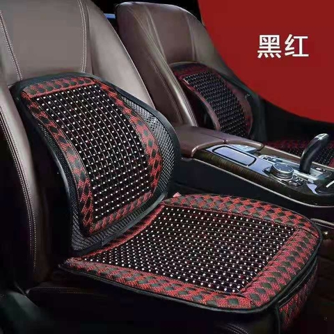 Combo Bộ tựa lưng và đệm ngồi bi gỗ cao cấp Đen chỉ đỏ
