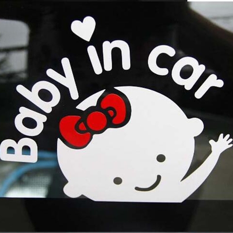 Tem dán baby in car đen trắng