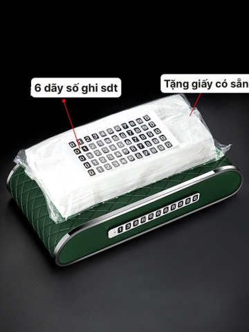 Hộp khăn giấy kẻ ô cao cấp tích hợp bảng sdt + đồng hồ