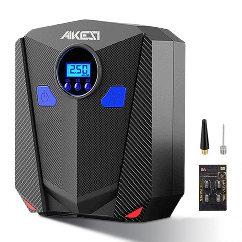 Bơm lốp ô tô, xe máy AIKESI bơm hơi 12V đồng hồ điện tử tự ngắt